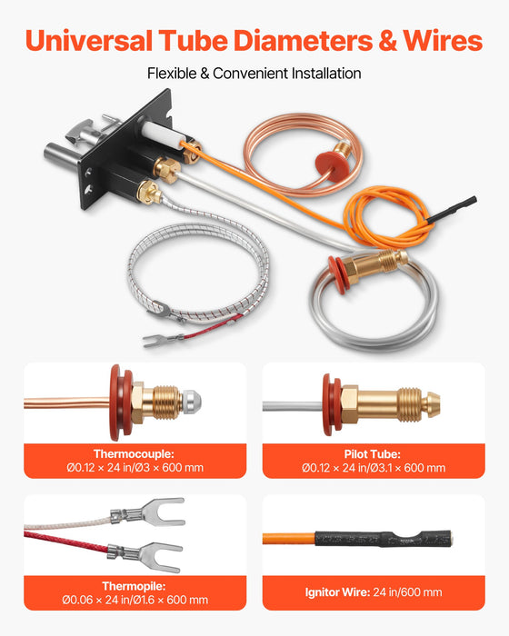 VEVOR Gas Pilot Assembly, OE 485-510A,4021-736,2103-010 Fireplace Gas Pilot Assembly Kit, Natural Gas Ignition Replacement, Compatible with Quadra-Fire, Heat & Glo, Heatilator Models,Black