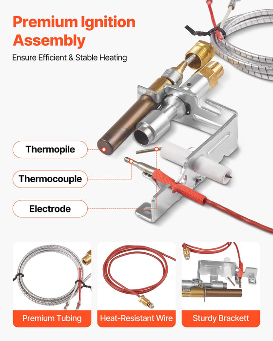 VEVOR Gas Pilot Assembly, OE 103779-01, PP231, NG8218 Fireplace Natural Gas Ignition Replacement, Compatible with CIVF-25, CIVF-25CF, VFH-33M, VFH-33R, VFH-33T, VFHS-20R, VFSR-16, VFSR-18 Models
