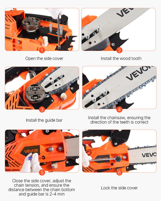 VEVOR 25 cc Gas Chainsaw, 305 mm Gas Powered Chainsaw, 0.75 kW Power Chain Saw with Non-Slip Handle, Gas-Powered Chainsaws with Dual Fuel Tanks, For Wood Cutting, Tree Trimming, and Land Clearing