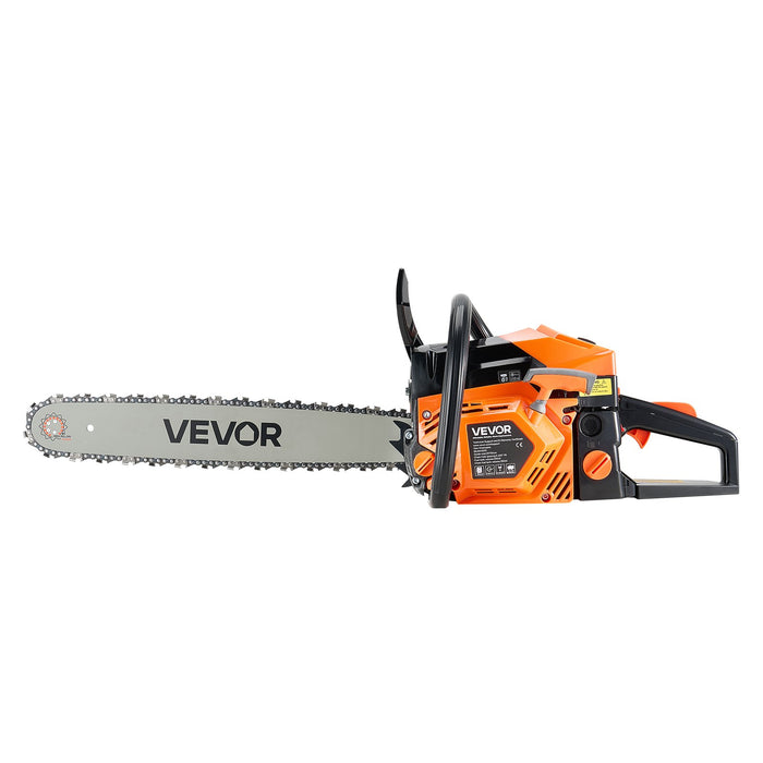 VEVOR 58 cc Gas Chainsaw, 508 mm Gas Powered Chainsaw, 2.0 kW Power Chain Saw with Non-Slip Handle, Gas-Powered Chainsaws with Dual Fuel Tanks, For Wood Cutting, Tree Trimming, and Land Clearing