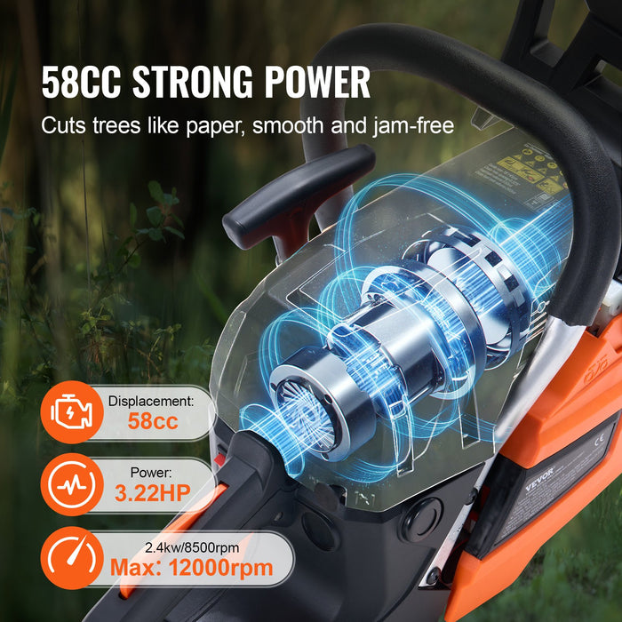 VEVOR 58CC 508mm Gasoline Chainsaw Gas Powered Wood Cutting Engine Gas Chain Saw
