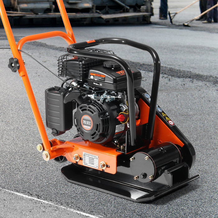 Plate Compactor, 2.8 HP 78.5CC Gas Engine 5,250 VPM, 870 kg Force Vibratory Compaction Tamper with 18.7 x 11.8 inch Plate for Walkways, Patios, Asphalts, Paver Landscaping
