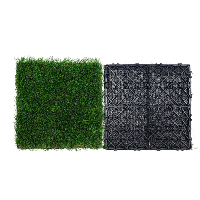 Artifical Grass Tiles Interlocking Turf Deck Set, 18 Pack - 12"x12", Synthetic Fake Grass Self-draining Mat Flooring Decor Pad, Perfect For Multi-Purpose Indoor Outdoor Entryway Scraper Dog Mats
