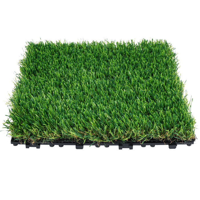 Artifical Grass Tiles Interlocking Turf Deck Set, 18 Pack - 12"x12", Synthetic Fake Grass Self-draining Mat Flooring Decor Pad, Perfect For Multi-Purpose Indoor Outdoor Entryway Scraper Dog Mats