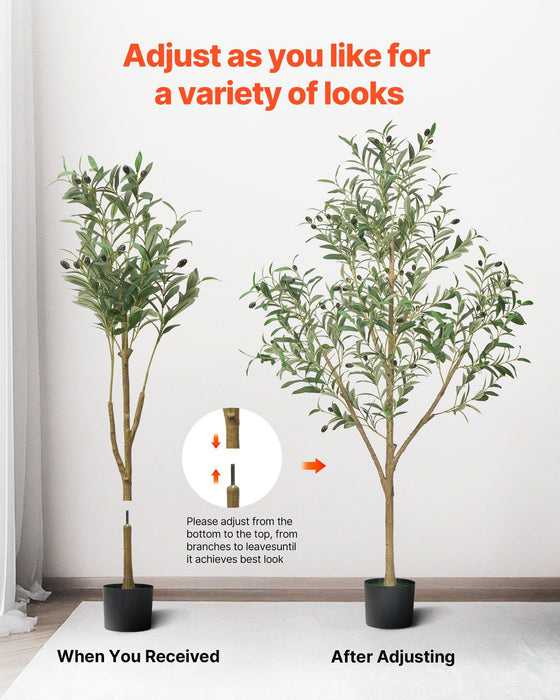 150cm Artificial Olive Tree with Black Pot, Tall Fake Tree with Natural Wood Trunk & Realistic Green Leaves and Fruits, Indoor Faux Plant for Home, Office, Living Room, Corner Decor
