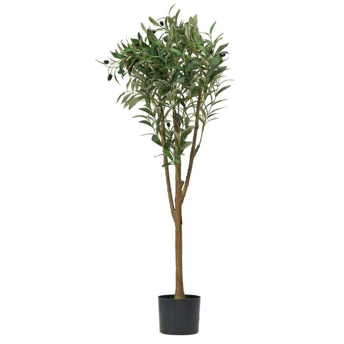 150cm Artificial Olive Tree with Black Pot, Tall Fake Tree with Natural Wood Trunk & Realistic Green Leaves and Fruits, Indoor Faux Plant for Home, Office, Living Room, Corner Decor