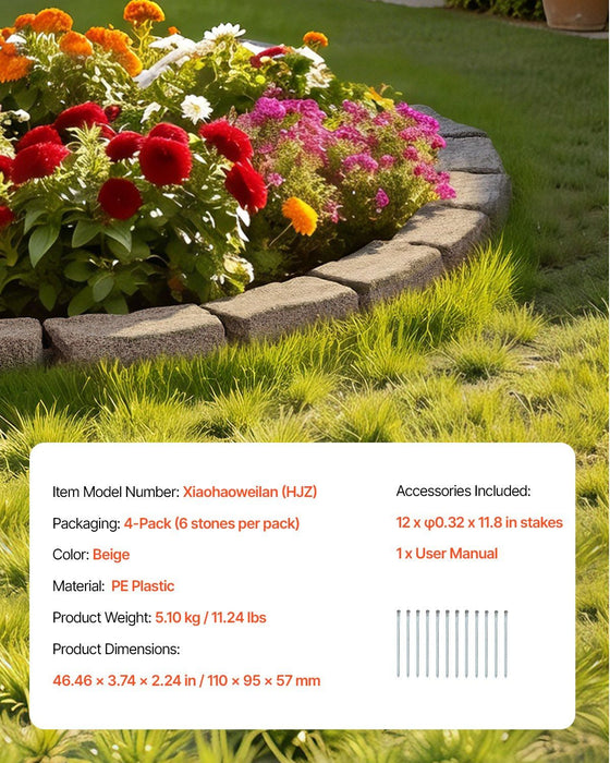 Fake Stone Landscape Edging 1180 x 95 x 57 mm Lawn Edging Fade-Resistant Beige