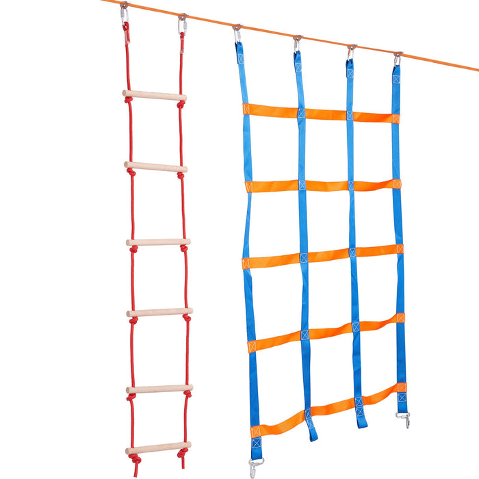 VEVOR Ninja Warrior Obstacle Course for Kids, 15.24 m Weatherproof Slacklines, 500lbs Weight Capacity Monkey Line, Outdoor Playset Equipment, Backyard Toys Training Equipment Set with 10 Obstacles