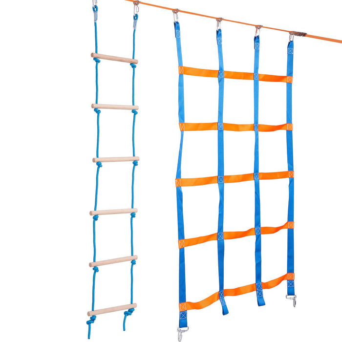 VEVOR Ninja Warrior Obstacle Course for Kids, 2 x 19.8m Weatherproof Slacklines, 500lbs Weight Capacity Monkey Line, Outdoor Playset Equipment, Backyard Toys Training Equipment Set with 12 Obstacles