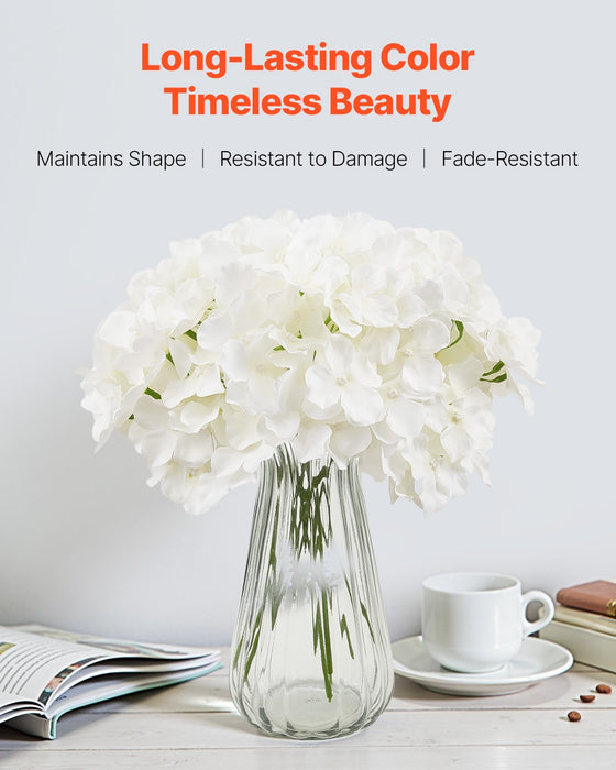 VEVOR Artificial Flowers, 105 pcs Real Looking White Silk Fake Hydrangea Bulk, White Faux Bridal Shower with Stems for DIY Wedding Bouquets, Home Centerpieces Arrangements, Party Tables Decorations