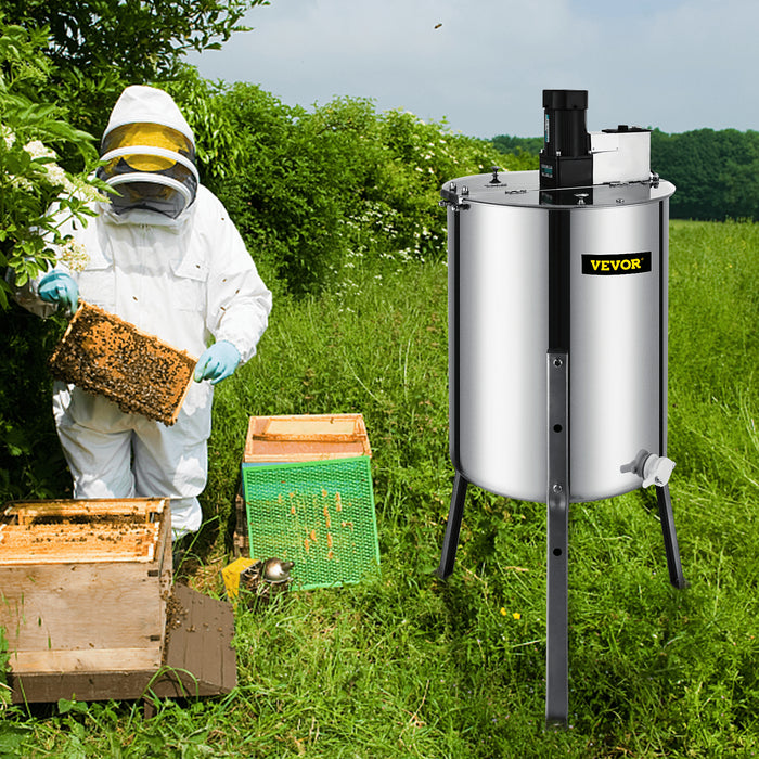VEVOR 4 Frame Electric Honey Extractor Beekeeping 120 W Motor 2 Clear Lids