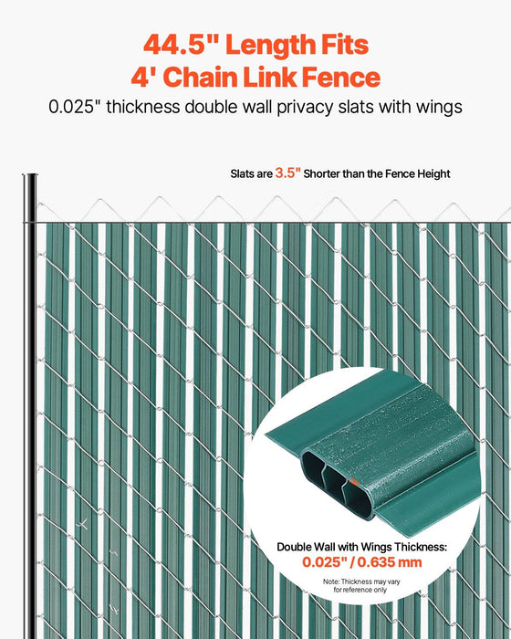 Bottom Locking Privacy Slats, Double-Wall Vertical Bottom-Locking Slats with Wings for Chain-Link Fence, High-Density HDPE Chain Link Slats Ideally Fit 1.2 m High Fence for Garden Farm(Green)
