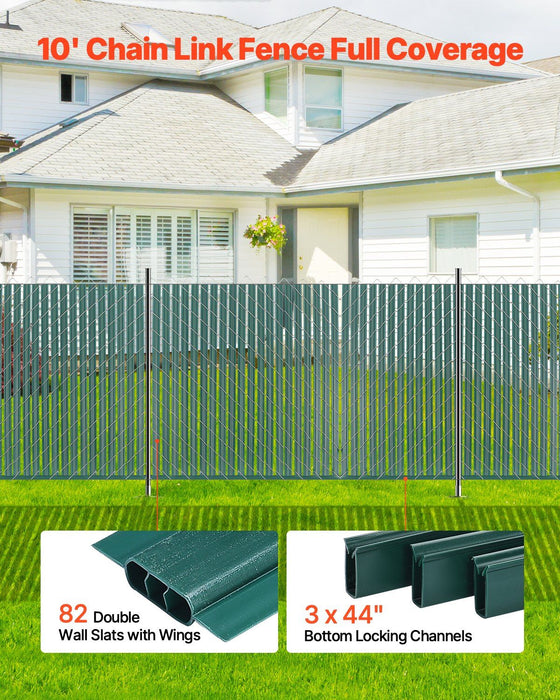 Bottom Locking Privacy Slats, Double-Wall Vertical Bottom-Locking Slats with Wings for Chain-Link Fence, High-Density HDPE Chain Link Slats Ideally Fit 1.2 m High Fence for Garden Farm(Green)