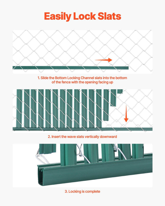Bottom Locking Privacy Slats, Double-Wall Vertical Bottom-Locking Slats with Wings for Chain-Link Fence, High-Density HDPE Chain Link Slats Ideally Fit 1.2 m High Fence for Garden Farm(Green)