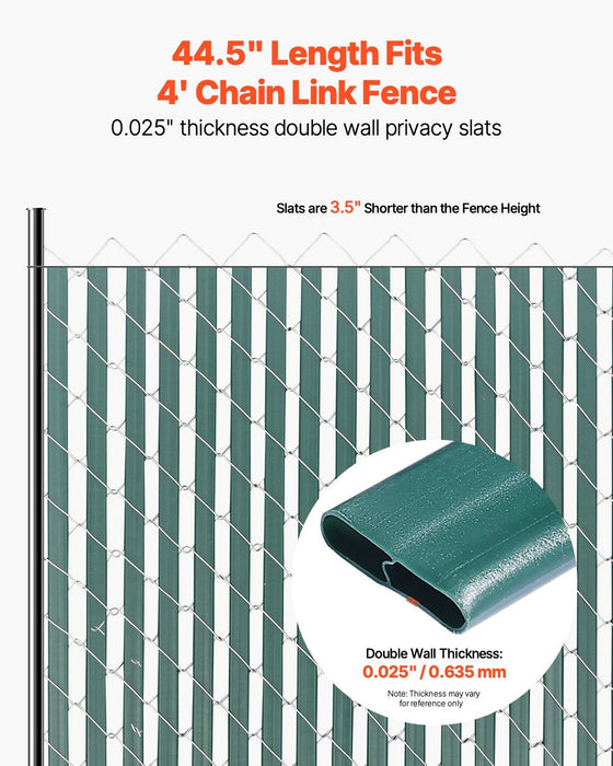 Bottom Locking Privacy Slats, Double-Wall Vertical Bottom-Locking Slats for Chain-Link Fence, High-Density HDPE Chain Link Slats Ideally Fit 1.2 m High Fence for Garden Farm Sports Field(Green)