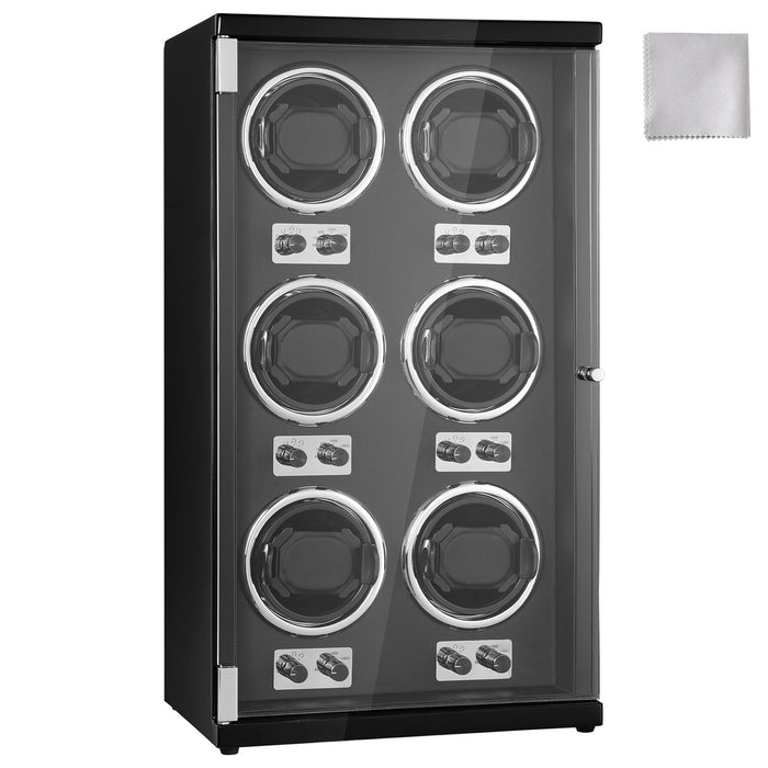 VEVOR Watch Winder, Watch Winder for 6 Men's and Women's Automatic Watches, with 6 Super Quiet Japanese Mabuchi Motors, Blue LED Light and Adapter, High-Density Board Shell and Black PU