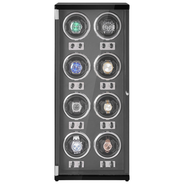 VEVOR Watch Winder, Watch Winder for 8 Men's and Women's Automatic Watches, with 8 Super Quiet Japanese Mabuchi Motors, Blue LED Light and Adapter, High-Density Board Shell and Black PU