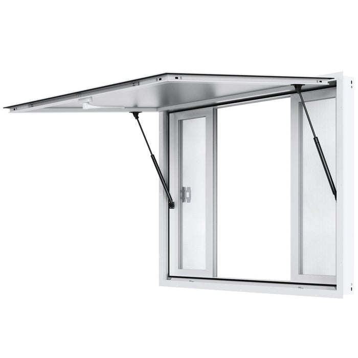Concession Window 48"x36", Aluminum Alloy Food Truck Service Window with 4 Horizontal Sliding Windows & Awning Door & Drag Hook, Up to 85 Degrees Serving Window for Food Truck Concession Trailer