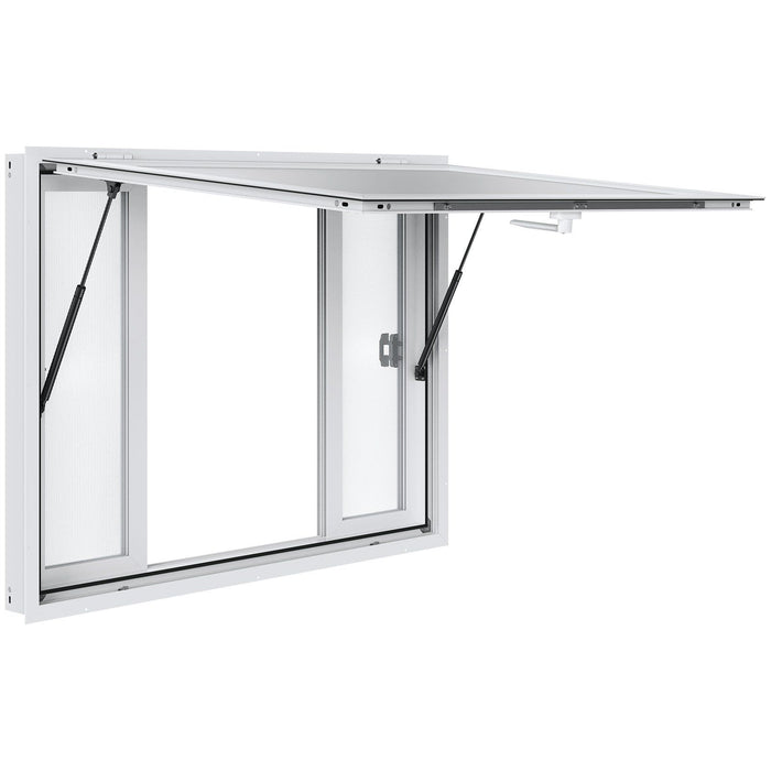 Concession Window for Food Truck, 1220x915 mm Aluminum Alloy Service Window, Up to 85 Degrees Serving Window with 4 Sliding Windows & Awning Door & Drag Hook, for Food Truck Concession Trailer