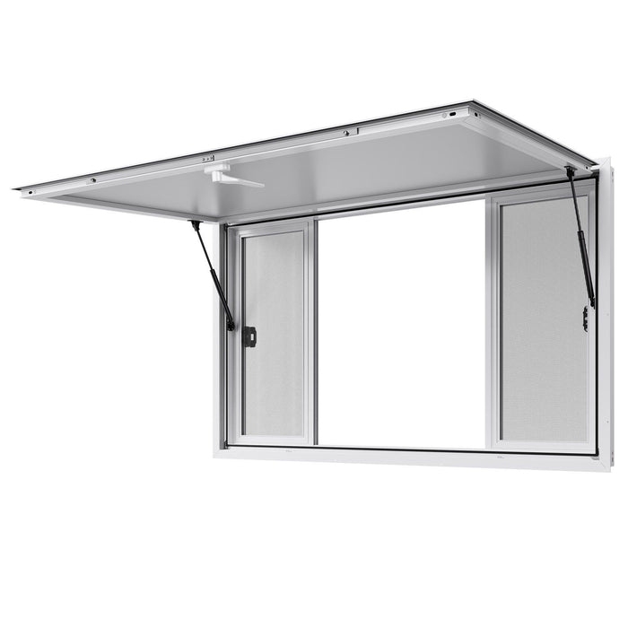 Concession Window 1524x915 mm, Aluminum Alloy Service Window for Food Truck, Up to 85 Degrees Stand Serving Window with 4 Sliding Windows, Awning Door, and Drag Hook, for Concession Trailers