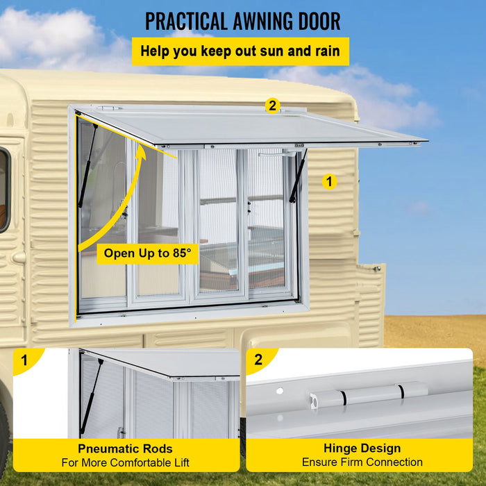 VEVOR Concession Window, 91.4 x 91.4 cm Aluminum Alloy Food Truck Service Window with 4 Horizontal Sliding Screen Windows & Awning Door & Drag Hook, Serving Window for Food Trucks Concession Trailers