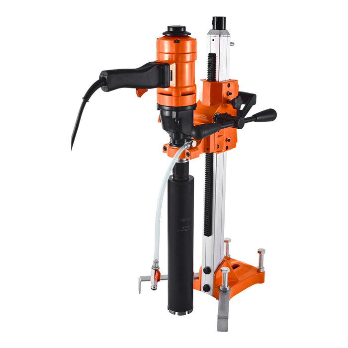VEVOR Diamond Core Drilling Machine, 200 mm Drilling Diameter, 2-in-1 Handheld & Stand-Mount Dry and Wet Concrete Core Drill Rig with 4 Bits, 1000/2250 RPM 2-Speed, for Concrete Brick Stone, 1500W