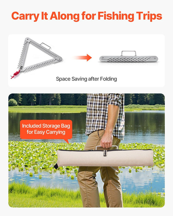 24in Aquatic Weed Rake, 3-Sided Lake Weed Rake with Handle, Portable and Foldable Pond Water Grass Razor, Stainless Steel Throwable Floating Pond Weeds Cutter with 30 ft Rope, for Lakes Ponds