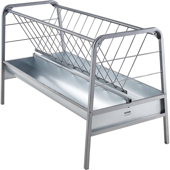 VEVOR Livestock Hay Feeder, 2 in 1 Grain & Hay Feeder, 80-Gallon Capacity Pasture Feeder, 59" Long Goat Hay Feeder with Deeper Feeding Pan, Heavy Duty Steel Grain & Hay Holder for Sheep Farms Sheds