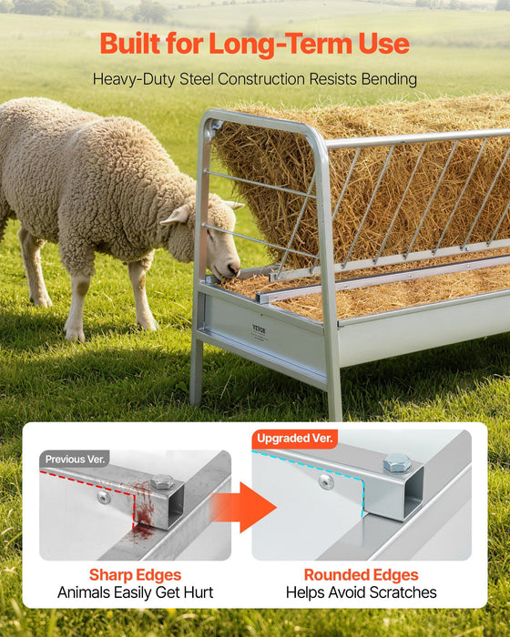 Livestock Hay Feeder, 2 in 1 Grain & Hay Feeder, 300L Capacity, 147 cm Long Goat Pasture Feeding with Deeper Feeding Pan, Heavy Duty Steel Grain Holder for Sheep Sheds, Farms, Horse Barns, Yards