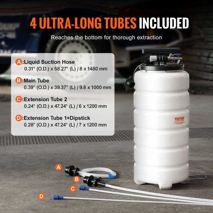 VEVOR Fluid Extractor, 15 Liters Capacity, Pneumatic/Manual Oil Changer Vacuum Fluid Extractor with Dipstick and Liquid Suction Hose, Oil Extractor Change Pump for Automotive Fluids Vacuum Evacuation