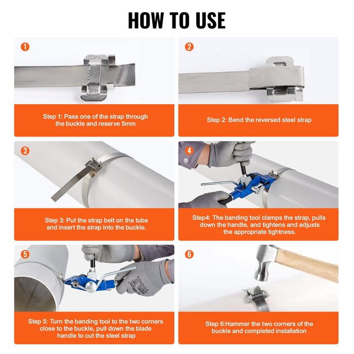 VEVOR Banding Strapping Kit with Strapping Tensioner Tool, 30 m Length 304 Stainless Steel Banding, 100 Metal Seals, Pallet Packaging Strapping Banding Kit, Banding Packaging Strapping for Packing