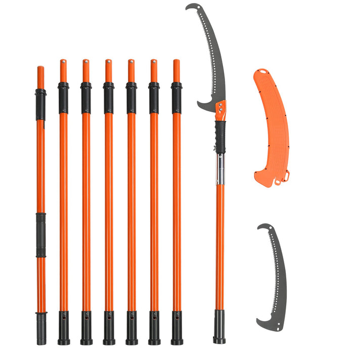 VEVOR Manual Pole Saw, 2.24 m-8.24 m Extendable Tree Pruner, Sharp Steel Blade High Branches Trimming, Manual Branch Trimmer with Lightweight 8 Fiberglass Handles, for Pruning Palms and Shrubs