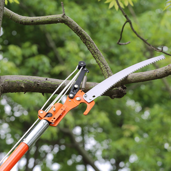 VEVOR Manual Pole Saw, 2.24 m-8.24 m Extendable Tree Pruner, Sharp Steel Blade and Scissors High Branches Trimming, Branch Trimmer with Lightweight 8 Fiberglass Handles, for Pruning Palms and Shrubs
