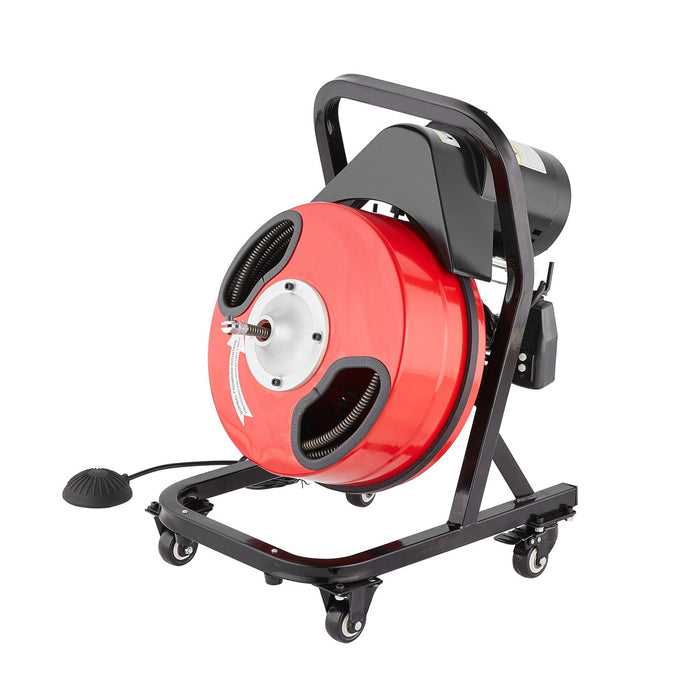 VEVOR Drain Cleaner Machine 50FT x 1/2 Inch Manual Feed Snake Auger with Wheels