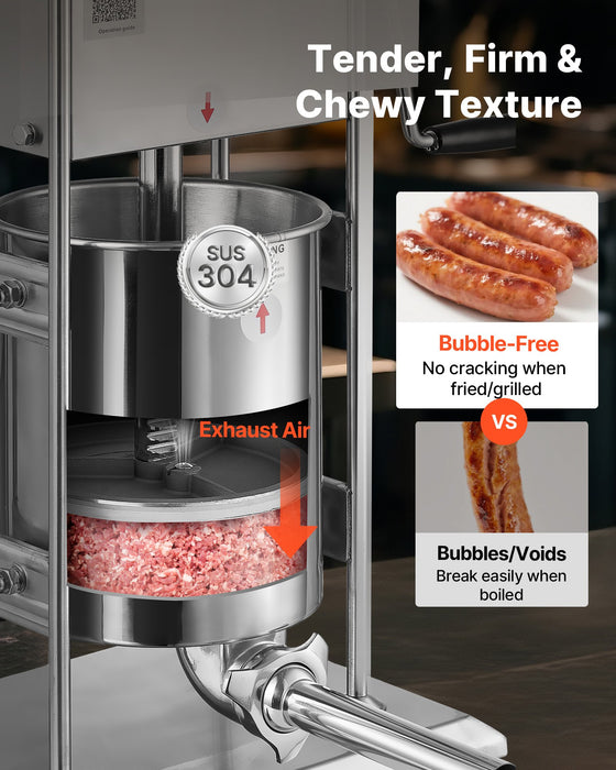 VEVOR Manual Sausage Stuffer, 22 LBS / 10 L Vertical Meat Stuffer, Dual-Speed Sausage Casing Meat Filling Machine, Stainless Steel Heavy Duty Filler with 5 Stuffing Tubes, for Commercial & Home Use