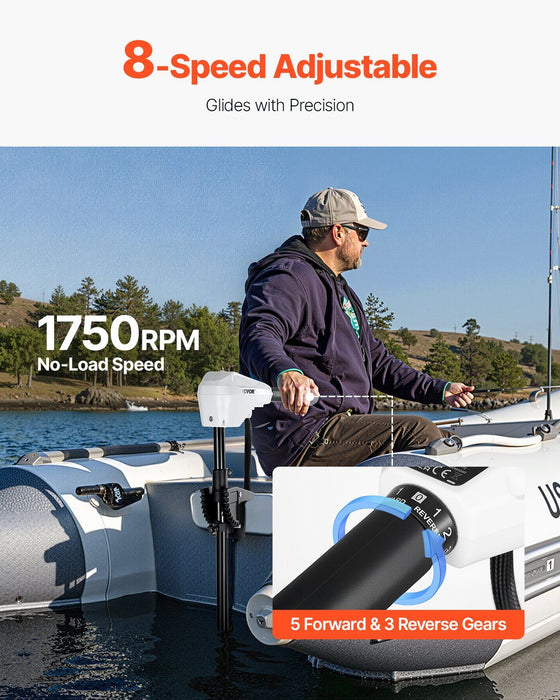 Electric Trolling Motor, Transom Mounted Outboard Boat Motors 12V 55lbs Thrust, 8-Speed Electric Boat Engine w/ Battery Indicator, for Kayaks, Fishing Boats on Freshwater/Saltwater, 30-In Shaft