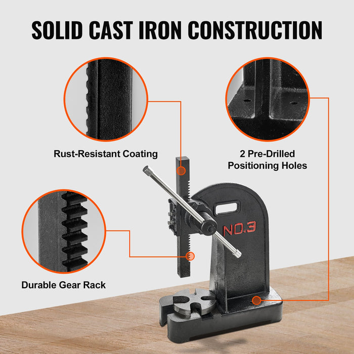 VEVOR Arbor Press, 3 Ton Manual Arbor Press, 30.99" Maximum Height, Cast Iron Heavy-duty Manual Desktop Arbor Press, Precision Hand Press for Stamping, Bending, Stretching, Forming