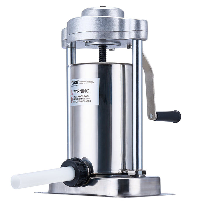 Manual Sausage Stuffer, 2 L / 5 LBS Vertical Sausage Machine with G-type Clamp, Food-Grade 304 Stainless Steel Barrel with 2 Stuffing Tubes, for Home Kitchen Restaurant Commercial