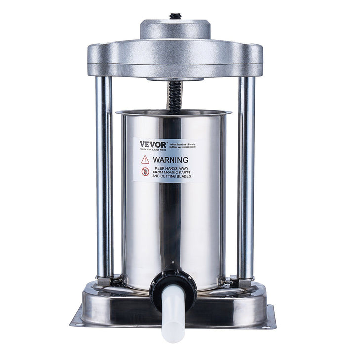 Manual Sausage Stuffer, 2 L / 5 LBS Vertical Sausage Machine with G-type Clamp, Food-Grade 304 Stainless Steel Barrel with 2 Stuffing Tubes, for Home Kitchen Restaurant Commercial