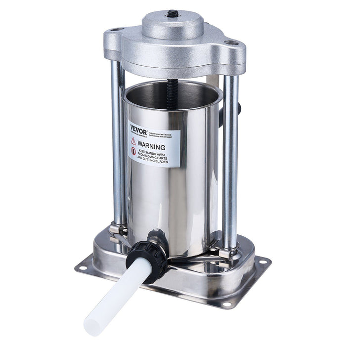 Manual Sausage Stuffer, 2 L / 5 LBS Vertical Sausage Machine with G-type Clamp, Food-Grade 304 Stainless Steel Barrel with 2 Stuffing Tubes, for Home Kitchen Restaurant Commercial