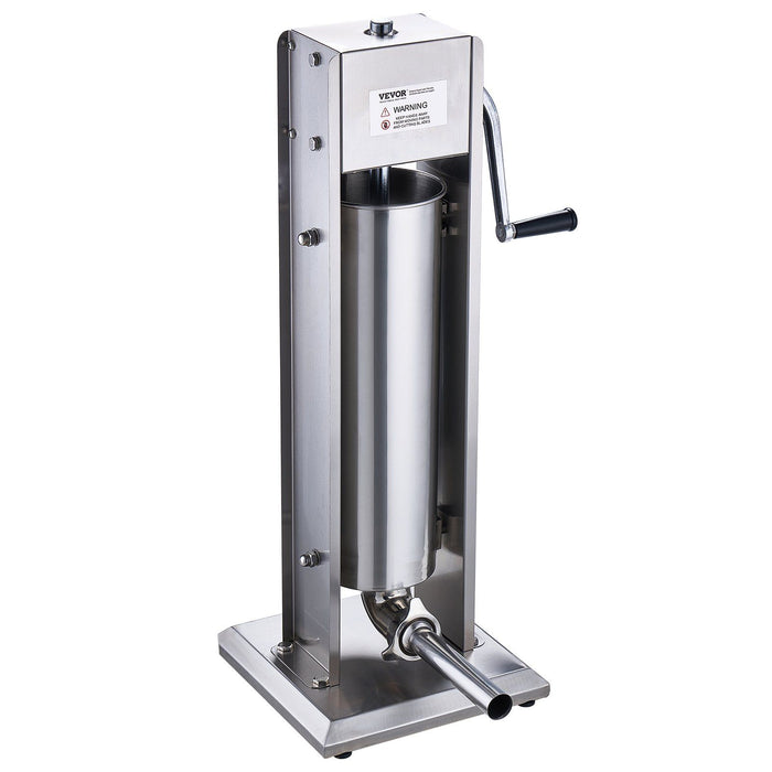 Manual Sausage Stuffer, 7 L / 15 LBS Vertical Sausage Machine, Dual-Speed Meat Stuffer, Made of Food-Grade 304 Stainless Steel, Includes 5 Stuffing Tubes, for Home Kitchen Restaurant Commercial