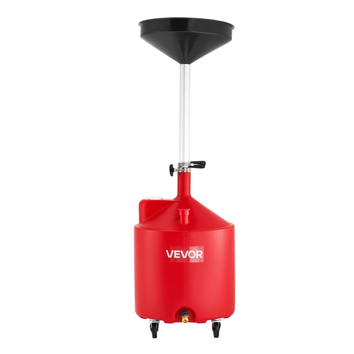 68L Waste Oil Drain Tank, Industrial Fluid Drain Tank with Adjustable Funnel Height, Portable Oil Drainer with Wheels, Fluid Fuel Transfer Drainage for Auto Repair Shops, Garages, Red