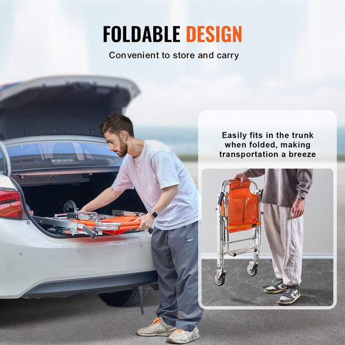 EMS Stair Chair, 159 kg Load Capacity, Foldable Aluminum Emergency Stair Climbing Wheelchair with 2 Wheels, Portable Stair Lift Chair Ambulance Firefighter Evacuation Use for Elderly, Disabled
