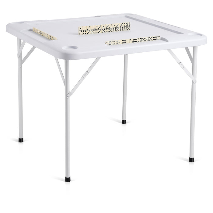 VEVOR Mahjong Table, Square 4 Player Folding Card Table with 4 Cup Holders & 4 Chip Trays, Portable Domino Game Table with 1 Set of Dominoes for Mahjong Poker Puzzles, 90 x 90-inch, White