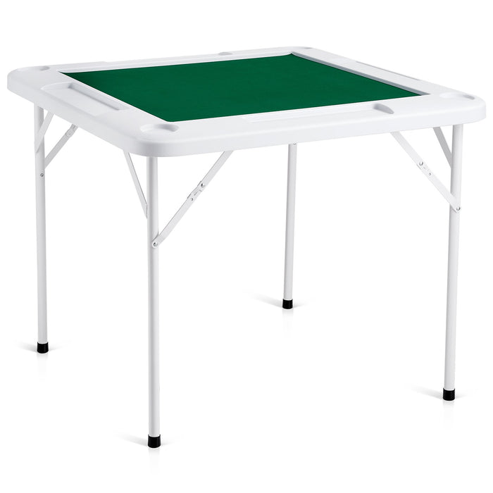 VEVOR Mahjong Table, 4 Player Folding Domino Table with Wear-Resistant Green Tabletop, Portable Square Card Table with 4 Cup Holders & 4 Chip Trays for Mahjong Poker Puzzles, 90 x90-inch