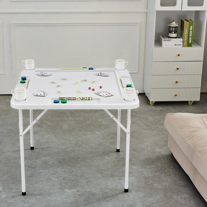 VEVOR Mahjong Table, 4 Player Folding Domino Table with Wear-Resistant Green Tabletop, Portable Square Card Table with 4 Cup Holders & 4 Chip Trays for Mahjong Poker Puzzles, 90 x90-inch