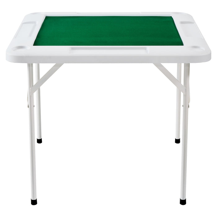 VEVOR Mahjong Table, 4 Player Folding Domino Table with Wear-Resistant Green Tabletop, Portable Square Card Table with 4 Cup Holders & 4 Chip Trays for Mahjong Poker Puzzles, 90 x90-inch