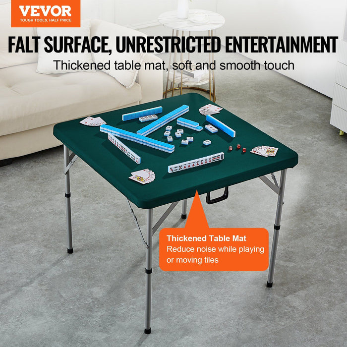 Mahjong Table, Fold-in-Half 4 Player Card Table with Wear-Resistant Green Tabletop, Portable Bi-Folding Square Domino Table with Carrying Handle for Outdoor Camping Picnic Party, 90 x90-inch