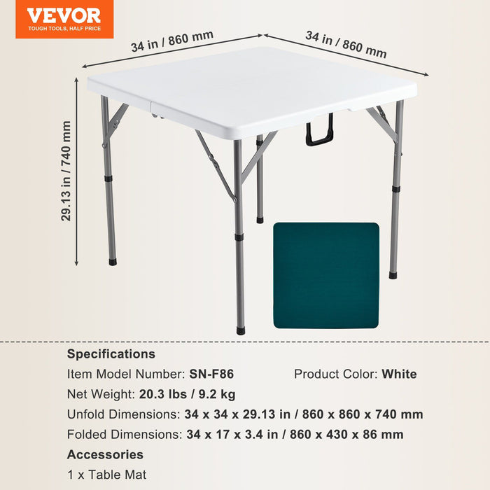 Mahjong Table, Fold-in-Half 4 Player Card Table with Wear-Resistant Green Tabletop, Portable Bi-Folding Square Domino Table with Carrying Handle for Outdoor Camping Picnic Party, 90 x90-inch