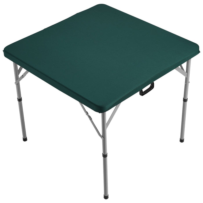 Mahjong Table, Fold-in-Half 4 Player Card Table with Wear-Resistant Green Tabletop, Portable Bi-Folding Square Domino Table with Carrying Handle for Outdoor Camping Picnic Party, 90 x90-inch